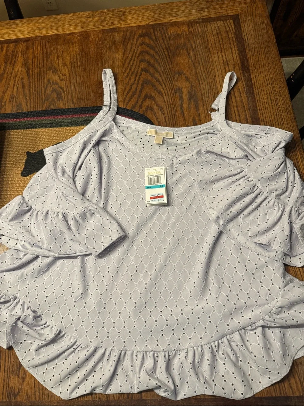 Michael Kors Lavender Eyelet Cold-Shoulder Ruffle Camisole Top